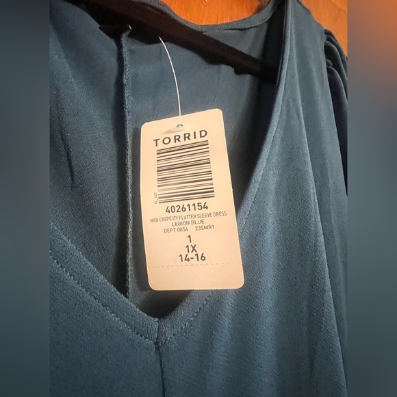 Torrid Legion Blue Crepe Flutter Short Sleeve Midi Dress Women's 1X NEW NWT F9‎ - Picture 5 of 8